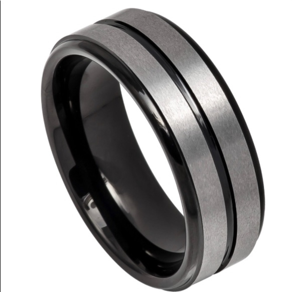 Black and silver tungsten ring